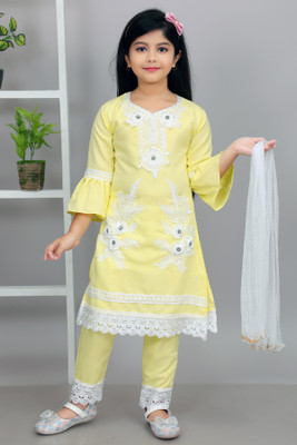 aligarments Girls Festive & Party Kurta and Churidar Set(Yellow Pack of 1)