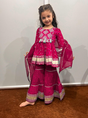 Ashvik Tex Girls Festive & Party Kurta and Sharara Set(Pink Pack of 1)