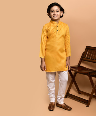 PRINTINIDA Boys Festive & Party Kurta and Trouser Set(Yellow Pack of 1)