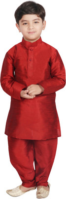 SG YUVRAJ Boys Festive & Party Kurta and Pyjama Set(Maroon Pack of 1)