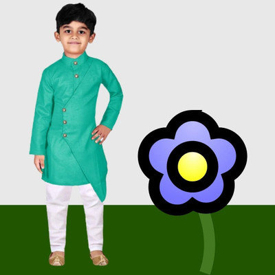 VDC CREATIONS Baby Boys Festive & Party Kurta and Pyjama Set(Green Pack of 1)