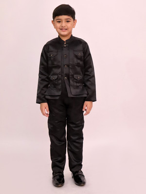 HouseOfCommon Boys Wedding Blazer and Pant Set(Black Pack of 1)