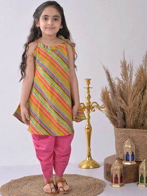 Sangria Girls Festive & Party Kurta and Dhoti Pant Set(Pink Pack of 2)