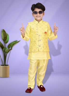 Hasibul Fashion Boys Festive & Party Kurta and Pyjama Set(Yellow Pack of 1)