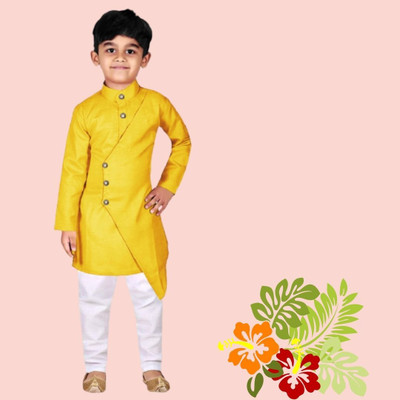 VCD FASHION HUB Baby Boys Festive & Party Kurta and Pyjama Set(Yellow Pack of 1)