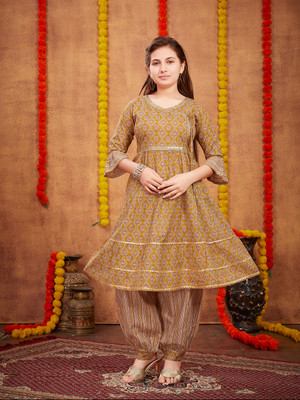 Aarika Girls Festive & Party Kurta and Patiala Set(Yellow Pack of 1)