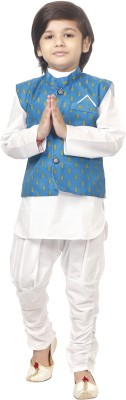 Riyas Girls Festive & Party Kurta, Waistcoat and Pyjama Set(White Pack of 1)