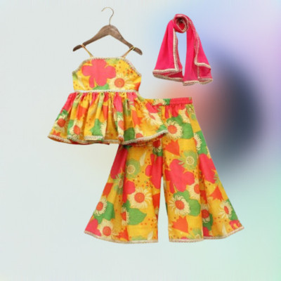 RUBEE FEB Girls Festive & Party Kurta and Palazzo Set(Multicolor Pack of 1)