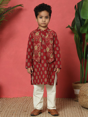 Readiprint Fashions Boys Festive & Party Kurta and Pyjama Set(Maroon Pack of 1)