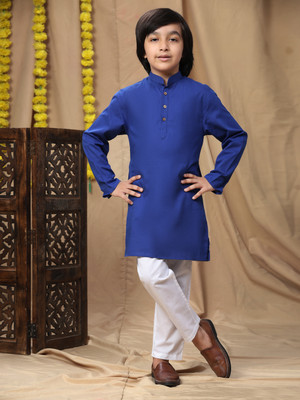 SKAVIJ Boys Festive & Party Kurta and Pyjama Set(Dark Blue Pack of 1)