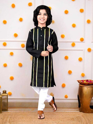 MUSTAKIN CREATION Baby Boys Casual Kurta and Pyjama Set(Black Pack of 1)