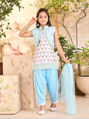 Tasrika Girls Festive & Party Kurta and Patiala Set(Blue Pack of 3)