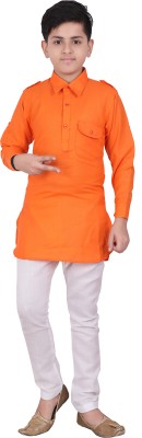 Qtsy Boys Festive & Party, Formal, Casual, Wedding Kurta and Pyjama Set(Orange Pack of 1)