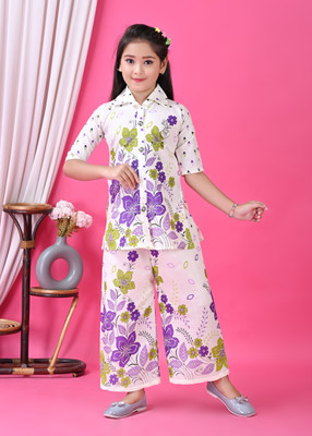 S SOYAIB DRESSES Girls Casual Kurta and Palazzo Set(Purple Pack of 1)
