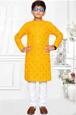 CLOTH CORNER Boys Festive & Party Kurta and Pyjama Set(Yellow Pack of 1)
