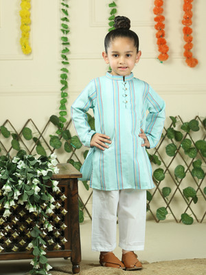 Junitos Boys Casual Kurta and Pyjama Set(Green Pack of 1)