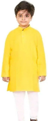 VDC CREATIONS Baby Boys Festive & Party Kurta and Pyjama Set(Yellow Pack of 1)