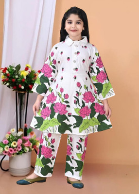 ZOMZOM FASHION Girls Festive & Party Kurta and Pyjama Set(Multicolor Pack of 1)