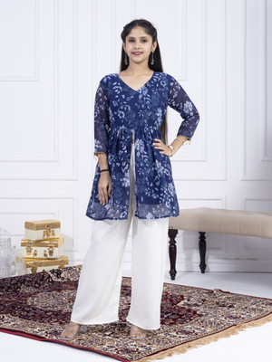 MISHA FASHION Baby Girls Casual Kurta and Palazzo Set(Blue Pack of 1)