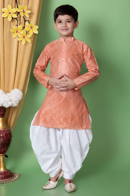 COSMOS ART ENTERPRISE Boys Festive & Party, Wedding Kurta and Patiala Set(Orange Pack of 1)