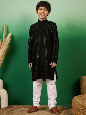 Sangria Boys Festive & Party Kurta and Churidar Set(Black Pack of 1)