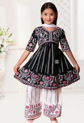 Shyam Creation Girls Festive & Party Kurta and Palazzo Set(Black Pack of 1)