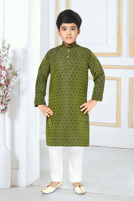 vuriq Boys Festive & Party Kurta and Pyjama Set(Green Pack of 1)