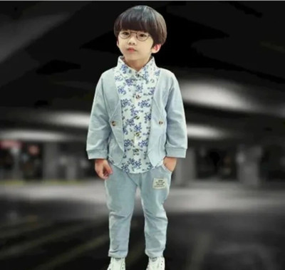 BS Enterprise Boys Festive & Party Blazer, Shirt and Trouser Set(Grey Pack of 1)
