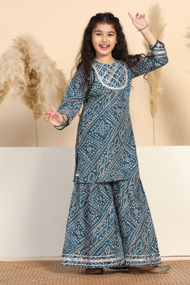 Tasrika Girls Festive & Party Kurta and Palazzo Set(Grey Pack of 1)
