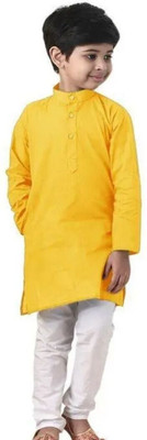 VDC CREATIONS Baby Boys Festive & Party Kurta and Pyjama Set(Yellow Pack of 1)