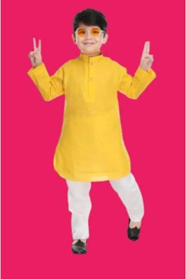 VDC FASHION HUB Baby Boys Festive & Party Kurta and Pyjama Set(Yellow Pack of 1)