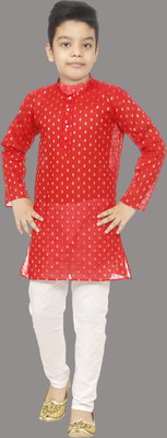 HouseOfCommon Boys Casual Kurta and Pyjama Set(Red Pack of 1)