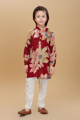 Mini Stitch Baby Boys Festive & Party Kurta and Pyjama Set(Maroon Pack of 1)