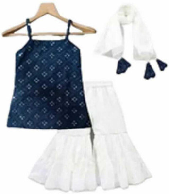 Top Shop Girls Festive & Party, Wedding Kurta, Churidar & Dupatta Set(Blue Pack of 1)