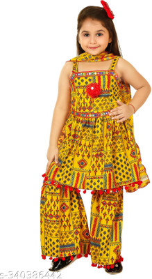 AbbasaFashionZ Girls Festive & Party Kurti, Legging and Dupatta Set(Yellow Pack of 1)