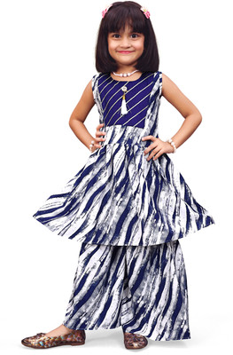 Agnivesha Baby Girls Festive & Party Kurta and Palazzo Set(Dark Blue Pack of 1)