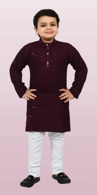 SKPGOLAPDRESSES Boys Casual Kurta and Pyjama Set(Purple Pack of 1)