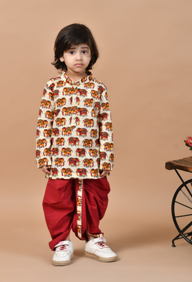 MoMaa Boys Festive & Party Dhoti & Kurta Set(White Pack of 1)