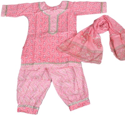 Little Dreams Baby Girls Festive & Party Kurti, Patiala and Dupatta Set(Pink Pack of 1)