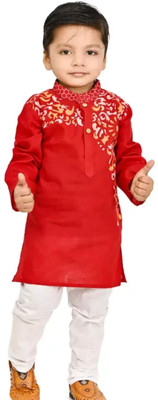 PEACE begin Boys Festive & Party Kurta and Pyjama Set(Red Pack of 1)