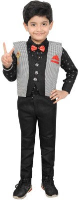 MISS LOCAL Baby Boys Festive & Party Shirt, Waistcoat and Pant Set(Black Pack of 1)
