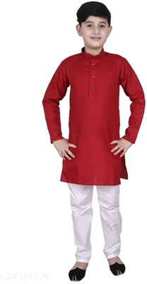 VC FASHION HUB Baby Boys Festive & Party Kurta and Pyjama Set(Maroon Pack of 1)