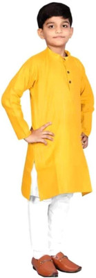 VC FASHION HUB Baby Boys Festive & Party Kurta and Pyjama Set(Yellow Pack of 1)