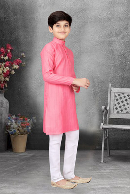 vuriq Boys Casual Kurta and Pyjama Set(Pink Pack of 1)