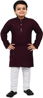NVH Boys Wedding Kurta and Pyjama Set(Maroon Pack of 1)