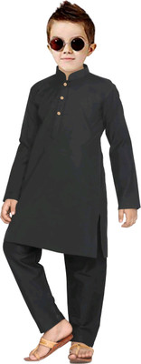 TRUST OUS Boys Festive & Party Kurta and Pyjama Set(Black Pack of 1)