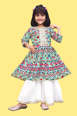 Agnivesha Baby Girls Festive & Party Kurta and Palazzo Set(Light Blue Pack of 1)