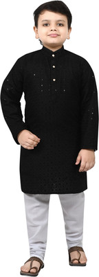 Arshia Fashions Boys Festive & Party Kurta and Pyjama Set(Black Pack of 1)