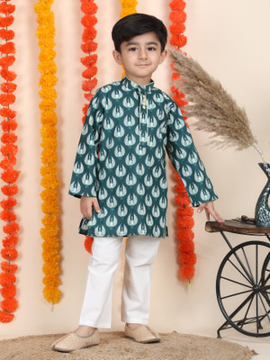 POLKA TOTS Baby Boys Wedding, Festive & Party Kurta and Pyjama Set(Dark Green Pack of 1)