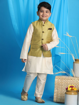 VASTRAMAY Boys Festive & Party Kurta and Pyjama Set(White Pack of 1)